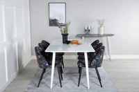 Rektangulært spisebord Polar & Velvet 180 x 90 + spisestol 2-pakk – hvit og svart