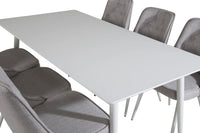 Spisebord Polar & Velvet Deluxe 180 x 90 + spisestol 2-pakk – hvit og lys grå