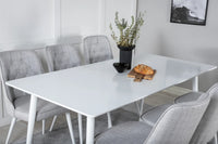 Spisebord Polar & Velvet Deluxe 180 x 90 + spisestol 2-pakk – hvit og lys grå