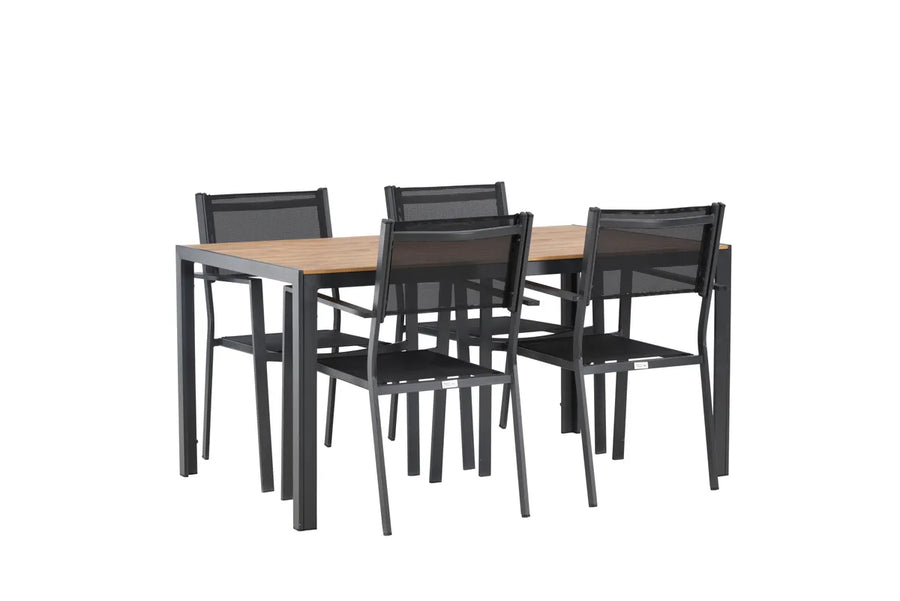 Spisestol Copacabana & Break 2-pakk + Rektangulært spisebord 150 x 90 – svart og mørkegrå