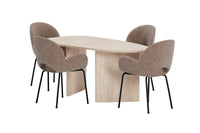 Spisegruppe oval 180 x 90 + 2-pakk spisestol – natur og brun