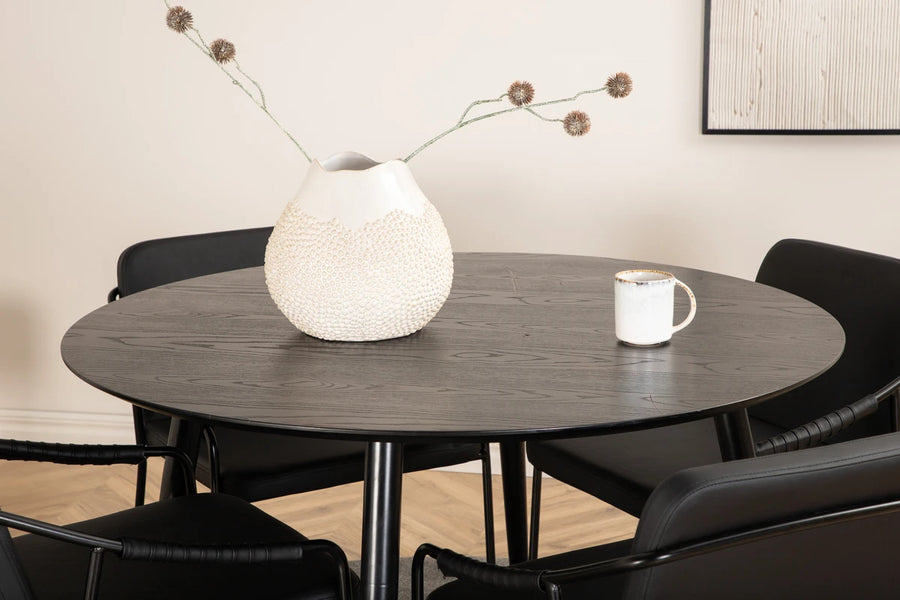 Spisestol 2-pakk + Spisebord rundt ⌀115 – svart