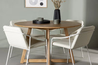 Spisegruppe rund ⌀120 + 2-pakk spisestol – brun og beige