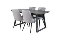Spisegruppe Inca & Velvet Deluxe rektangulær 160 x 85 + 2-pakk spisestoler – svart og lys grå