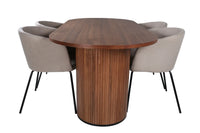 Spisegruppe Berit & Bianca + Ovalt 200 x 90 – beige og valnøtt