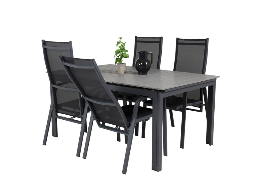 Spisegruppe Levels & Copacabana 160 x 100 + reklinerstol 2-pakk – svart