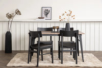 Spisegruppe Tempe & Montros 140 x 80 med 2-pakk spisestoler – valnøtt og svart