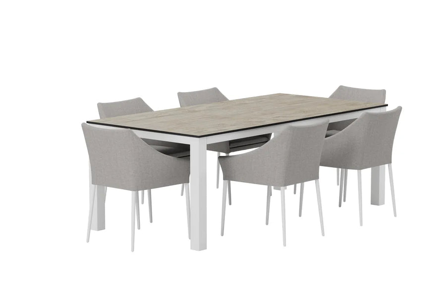 Spisestol Spoga & Llama 2-pakk + Rektangulært spisebord 205 × 100 – grå
