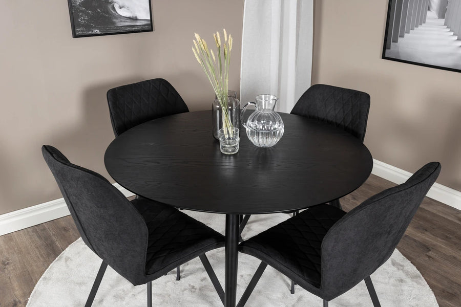 Spisestol 2-pakk + Rundt spisebord ⌀115 – svart