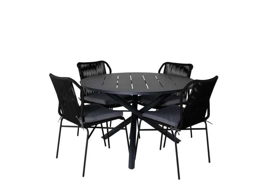 Spisebord rundt ⌀120 + spisestol 4-pakk – svart