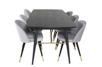 Spisegruppe Gold & Velvet 180 x 85 + 2-pakk – svart og grå