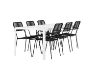 Spisestol Lindos & Break 2-pakk – svart + Rektangulært spisebord 205 x 90 – hvit