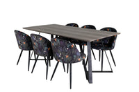 Spisestol Velvet & Marina 2-pakk – svart + rektangulært spisebord 180 x 90 – natur