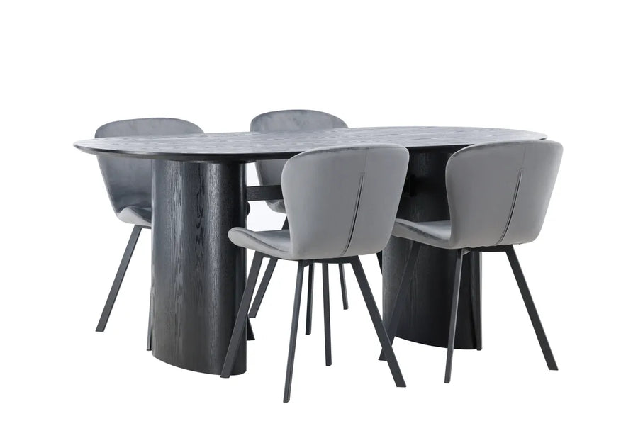 Spisegruppe oval 2-pakk 180 x 90 – grå og svart