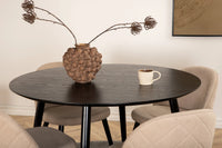 Spisegruppe Dipp & Velvet Rund ⌀115 + spisestol 2-pakk – svart og beige