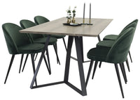 Spisestol Velvet & Marina 2-pakk + rektangulært spisebord 180 x 90 – grønn og natur