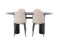 Spisestol Polar & Isolde 2-pakk + Spisebord ovalt 180 x 90 – beige og svart
