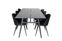 Spisegruppe Sleek & Velvet 195 x 95 + 2-pakk spisestol – svart