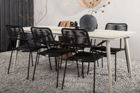 Spisebord Lina & Lindos 200 x 90 + spisestol 2-pakk – beige og svart