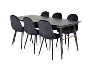 Spisebord Gold & Polar rektangulært 180 x 85 + spisestol 2-pakk – svart