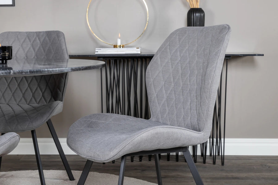 Spisegruppe Gemma & Estelle 2-pakk + Rund spisebord ⌀106 – grå og mørkegrå