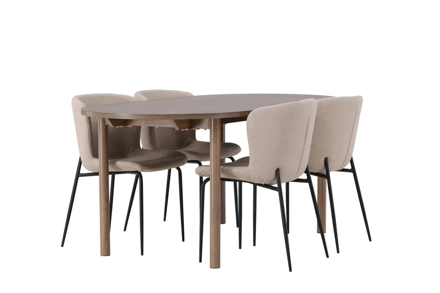 Spisestol Modesto & Andy 2-pakk – beige + Spisebord ovalt 180 x 90 – natur