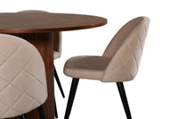 Spisegruppe Bianca & Velvet Rund ⌀110 + 2-pakk spisestoler – valnøtt og beige