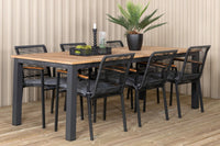 Spisestol Dallas & Panama 2-pakk + rektangulært spisebord 224 x 100 – svart