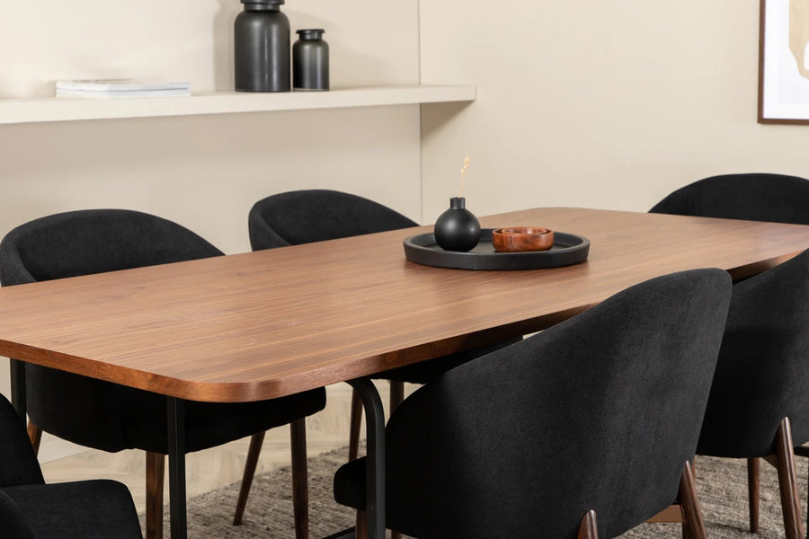 Spisestol Arch & Uno 2-pakk – svart + spisebord rektangulært 200 x 90 – natur