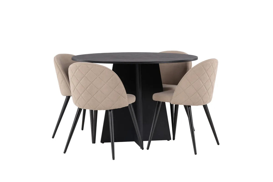 Spisestol Velvet & Bootcut 2-pakk + rundt spisebord ⌀110 – beige og svart