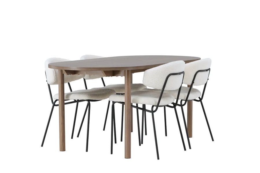 Spisegruppe oval 180 x 90 – hvit og natur