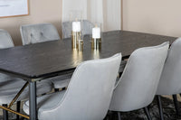 Spisegruppe Gold & Velvet Deluxe 180 x 85 + 2-pakk spisestoler – svart og lys grå