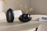 Spisegruppe oval 180 x 90 + 2-pakk spisestoler – hvitvasket og beige