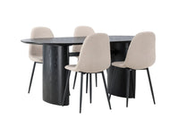 Spisestol Polar & Isolde 2-pakk + Spisebord ovalt 180 x 90 – beige og svart