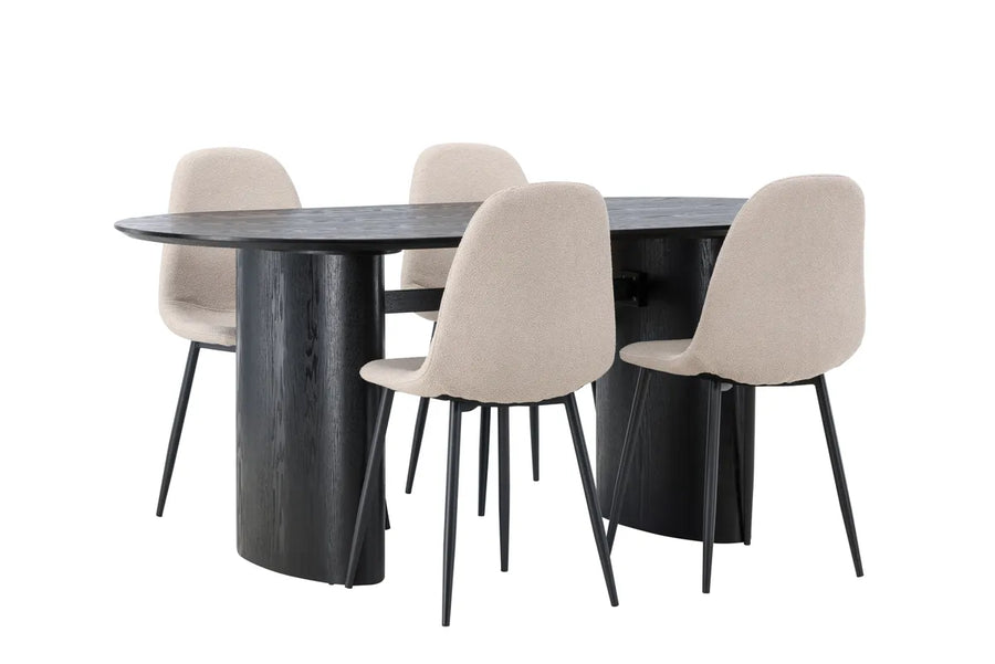 Spisestol Polar & Isolde 2-pakk + Spisebord ovalt 180 x 90 – beige og svart