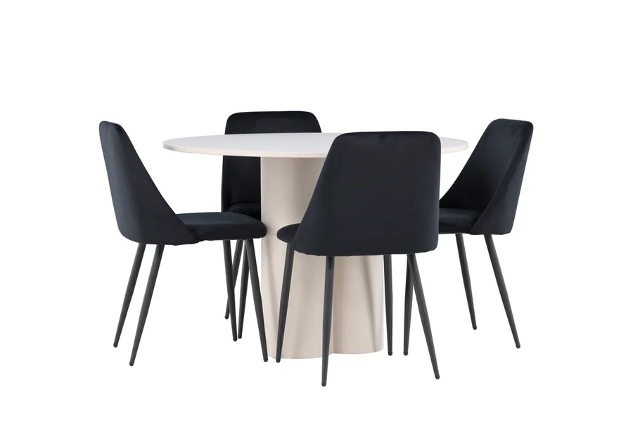 Spisegruppe Olivia 2-pakk stoler + rundt spisebord ⌀110 – svart og beige