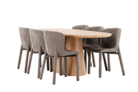 Spisegruppe oval 200 x 90 + 2-pakk spisestol – natur og brun