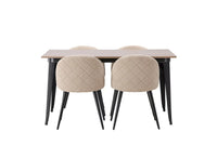 Spisestol Velvet & Tempe 2-pakk + rektangulært spisebord 140 x 80 – beige og valnøtt