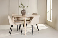 Spisestol Night & Flora 2-pakk + Rundt spisebord ⌀120 – beige og hvitvasket