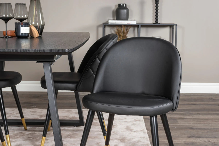 Spisestol Velvet & Inca 2-pakk + Rektangulært spisebord 160 x 85 – svart