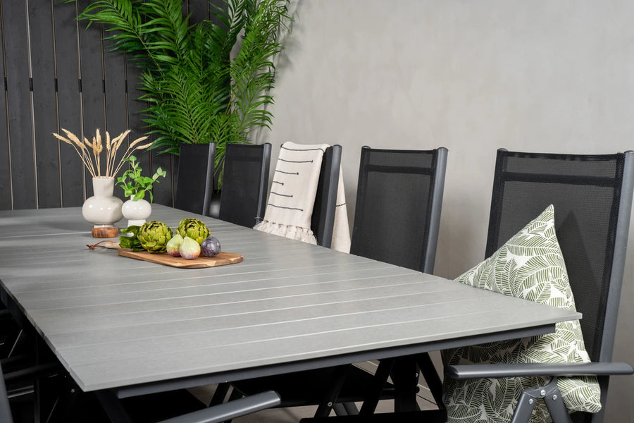 Spisebord Levels & Break 229 × 100 + posisjonsstoler 2-pakk – svart