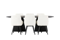Spisegruppe Bootcut & Rosie oval 230 x 115 + 2-pakk spisestoler – svart og beige