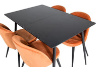 Spisegruppe 120 x 80 + 2-pakk spisestoler – svart og rustoransje