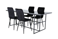 Spisebord rektangulært 200 x 90 + spisestol 2-pakk – svart