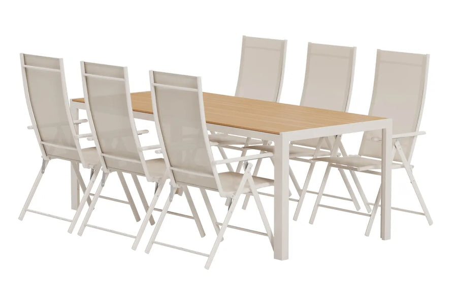Spisebord Break & Levanzo 205 x 90 + posisjonsstol 2-pakk – beige
