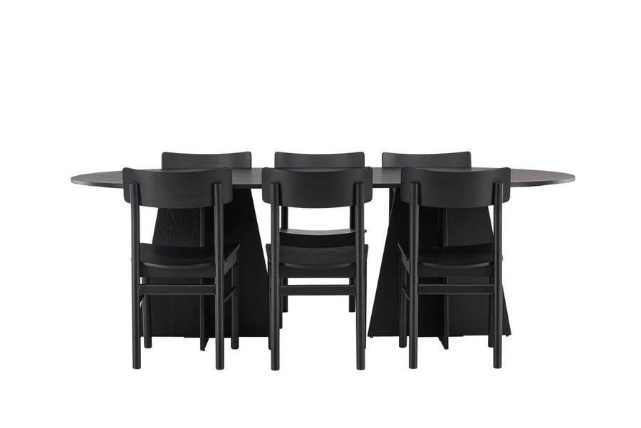 Spisegruppe Bootcut & Montros Oval 230 x 115 + 2-pakk spisestoler – svart