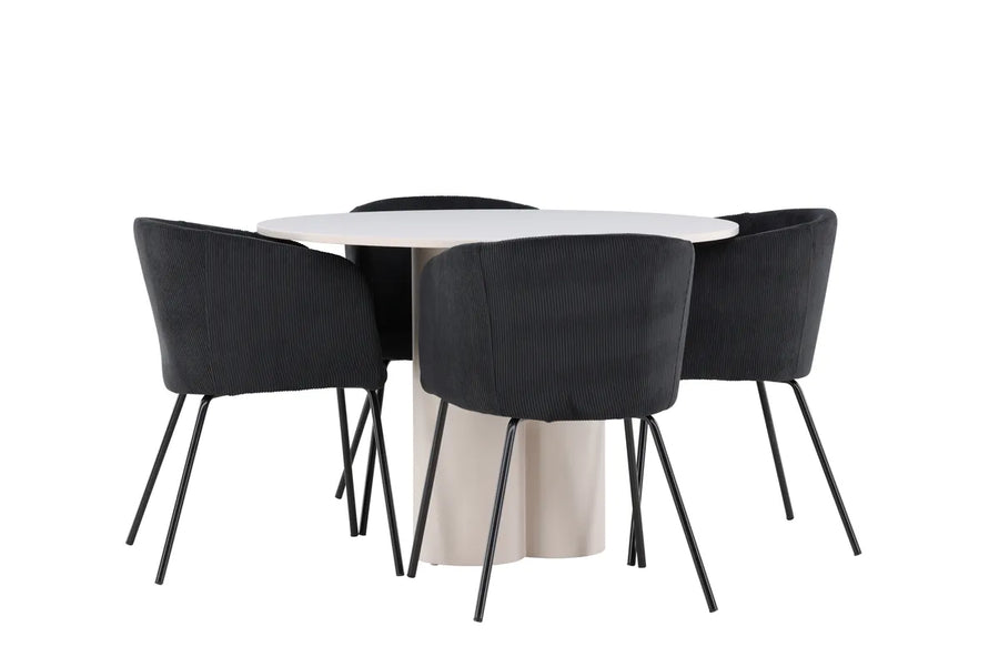 Spisegruppe Berit & Olivia + Rundt ⌀110 – svart og beige