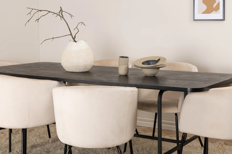 Spisegruppe Berit & Uno 200 x 90 – beige og svart