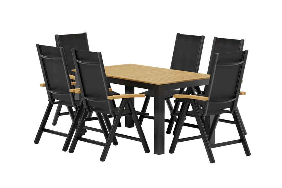 Posisjonsstol Panama 2-pakk + Rektangulært spisebord 152 x 90 – svart