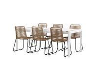 Spisegruppe Togo & Lindos 200 × 100 + spisestol 2-pakk – hvit og brun